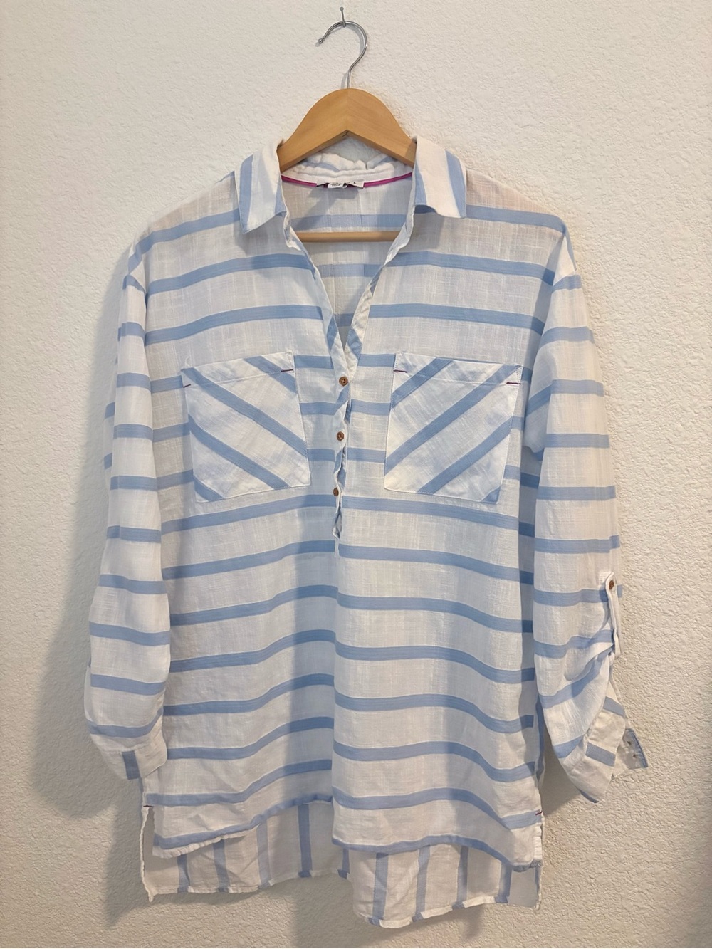 Tribal 100% Cotton Blue White Striped Tunic Medium